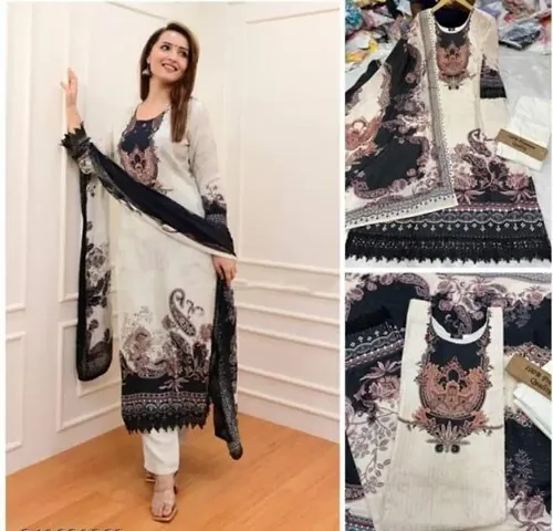 Stylish Muslin Printed Kurta Bottom Dupatta Set