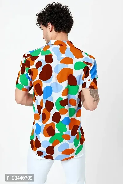 Trendy Multicoloured Polyester Spandex Short Sleeves Printed Casual Shirt For Men-thumb3