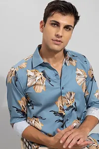 Trendy Blue Cotton Long Sleeves Printed Casual Shirt For Men-thumb2