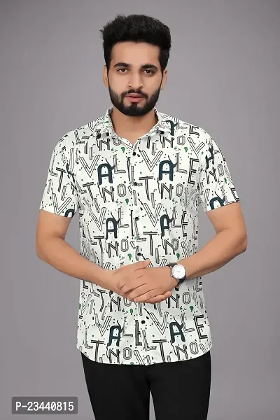 Trendy White Polyester Spandex Short Sleeves Printed Casual Shirt For Men-thumb0