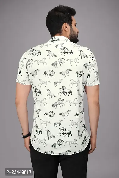 Trendy White Polyester Spandex Short Sleeves Printed Casual Shirt For Men-thumb2