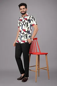 Trendy White Polyester Spandex Short Sleeves Printed Casual Shirt For Men-thumb2