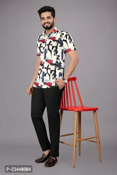 Trendy White Polyester Spandex Short Sleeves Printed Casual Shirt For Men-thumb3