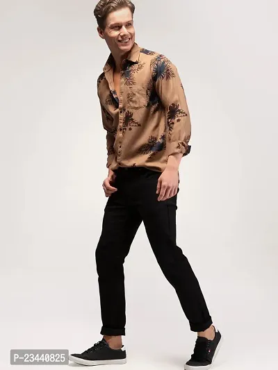 Trendy Khaki Cotton Long Sleeves Printed Casual Shirt For Men-thumb3