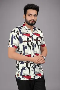 Trendy White Polyester Spandex Short Sleeves Printed Casual Shirt For Men-thumb1