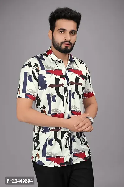 Trendy White Polyester Spandex Short Sleeves Printed Casual Shirt For Men-thumb2