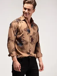 Trendy Khaki Cotton Long Sleeves Printed Casual Shirt For Men-thumb1