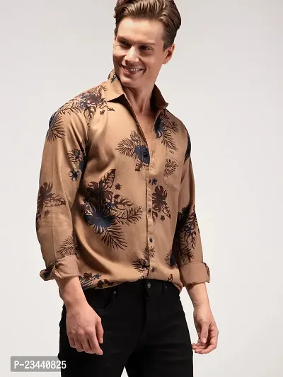 Trendy Khaki Cotton Long Sleeves Printed Casual Shirt For Men-thumb2