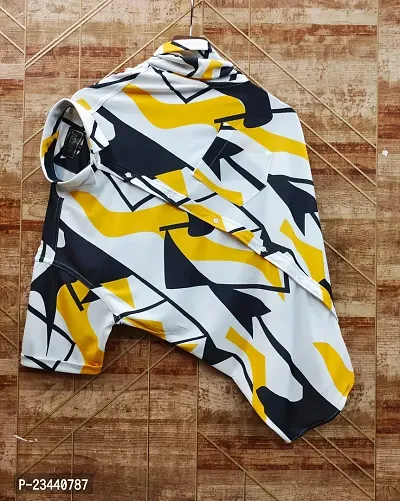 Trendy Yellow Polyester Spandex Short Sleeves Printed Casual Shirt For Men