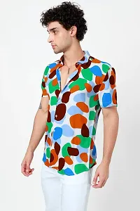 Trendy Multicoloured Polyester Spandex Short Sleeves Printed Casual Shirt For Men-thumb1