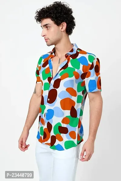 Trendy Multicoloured Polyester Spandex Short Sleeves Printed Casual Shirt For Men-thumb2