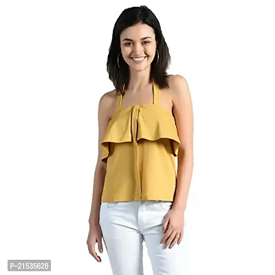 Aarra Halter Neck Crop Top for Women and Girls Crop Top/Fancy Design Crop Top/Sleeveless Crop Top_(20180124-S) Mustard-thumb0