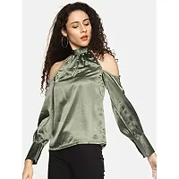 AARA Women's Polyester Plain T-Shirt (2020022_Green_S)-thumb1