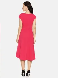 Stunning Pink Polyester Self Design Cap Sleeve Dress For Women-thumb2