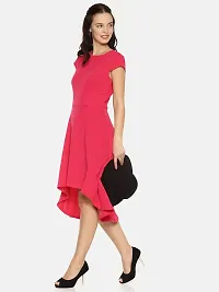 Stunning Pink Polyester Self Design Cap Sleeve Dress For Women-thumb3