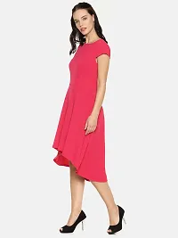 Stunning Pink Polyester Self Design Cap Sleeve Dress For Women-thumb1