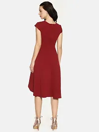 Stunning Maroon Polyester Self Design Cap Sleeve Dress For Women-thumb2