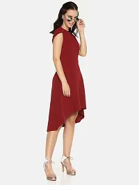 Stunning Maroon Polyester Self Design Cap Sleeve Dress For Women-thumb3