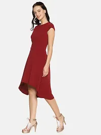 Stunning Maroon Polyester Self Design Cap Sleeve Dress For Women-thumb1