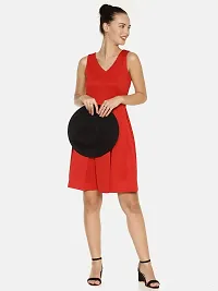 Stunning Red Polyester Self Design Pleated V-Neck Dress For Women-thumb3