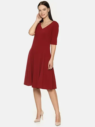 Stunning Self Design V-Neck Dress For Women