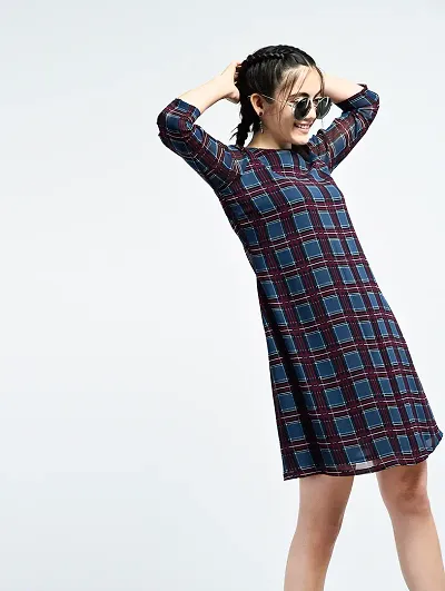 Stunning Georgette Checked Plaid Shift Dress For Women