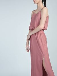 Stunning Pink Crepe Self Design High Slit Elasticated Waist Dress For Women-thumb2