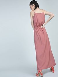 Stunning Pink Crepe Self Design High Slit Elasticated Waist Dress For Women-thumb3