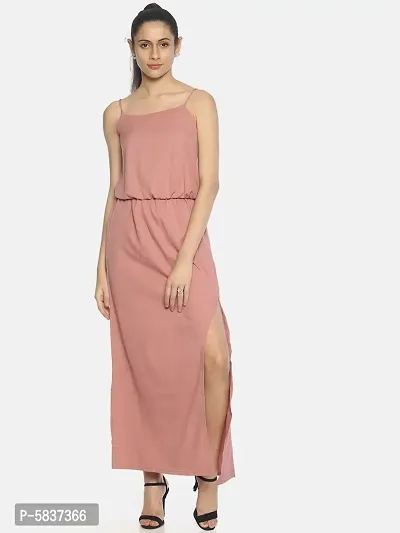Stunning Pink Crepe Self Design High Slit Elasticated Waist Dress For Women