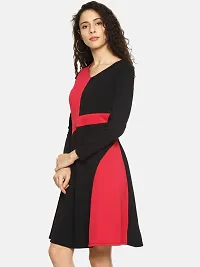 Women's Black Red Assymetric V Neck Dress-thumb1