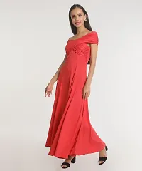 Stylish Polyester Orange Solid Long Dress For Women-thumb1