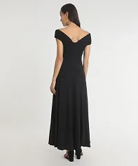 Stylish Polyester Black Solid Long Dress For Women-thumb2