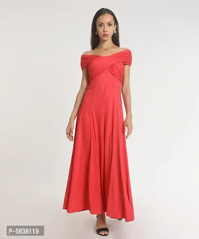 Stylish Polyester Orange Solid Long Dress For Women-thumb0