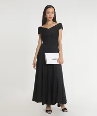 Stylish Polyester Black Solid Long Dress For Women-thumb3