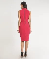 Stylish Polyester Pink Solid Notch Dress For Women-thumb2