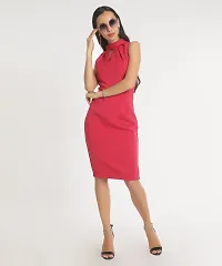 Stylish Polyester Pink Solid Notch Dress For Women-thumb3