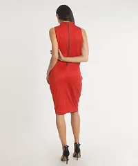 Stylish Polyester Red Solid Notch Dress For Women-thumb2