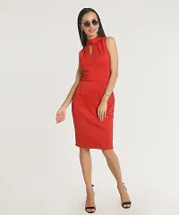 Stylish Polyester Red Solid Notch Dress For Women-thumb3