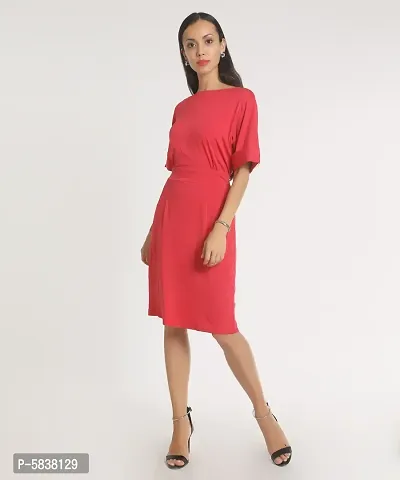 Stylish Polyester Red Solid Dress For Women