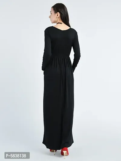 Stylish Polyester Black Solid Full Length Maxi Female Dress One Piece Dress-thumb3