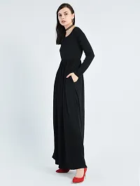 Stylish Polyester Black Solid Full Length Maxi Female Dress One Piece Dress-thumb1