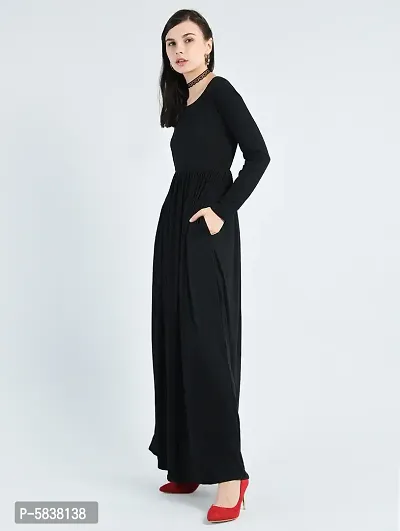 Stylish Polyester Black Solid Full Length Maxi Female Dress One Piece Dress-thumb2