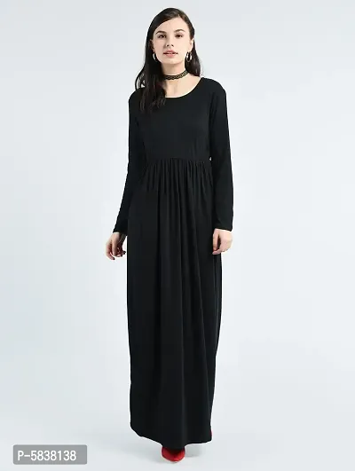 Stylish Polyester Black Solid Full Length Maxi Female Dress One Piece Dress-thumb0