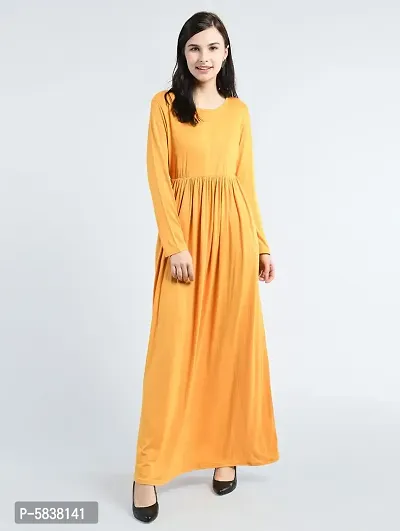 Stylish Polyester Yellow Solid Full Length Maxi Female Dress One Piece Dress