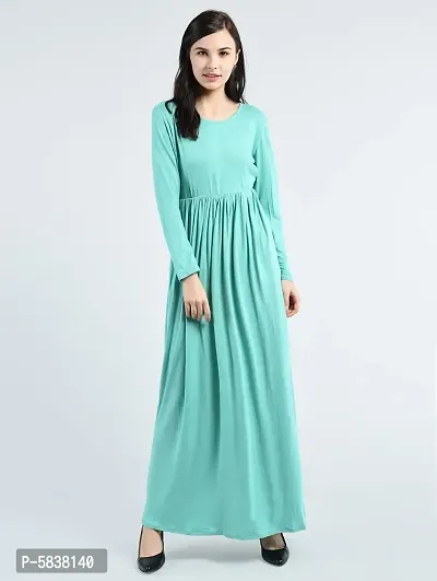 Stylish Polyester Sea Green Solid Full Length Maxi Female Dress One Piece Dress