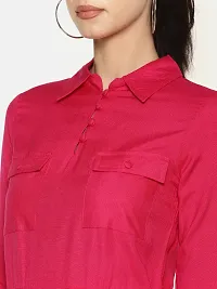 Stylish Rayon Pink Solid Shirt Dress For Women-thumb4