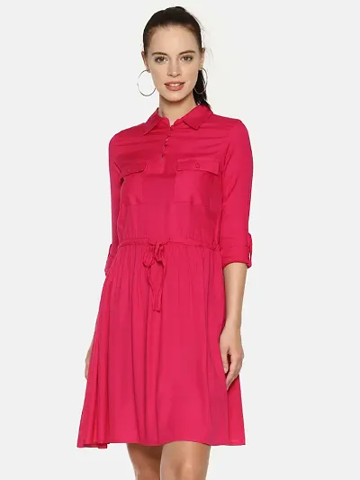 Stylish Rayon Solid Shirt Dress For Women