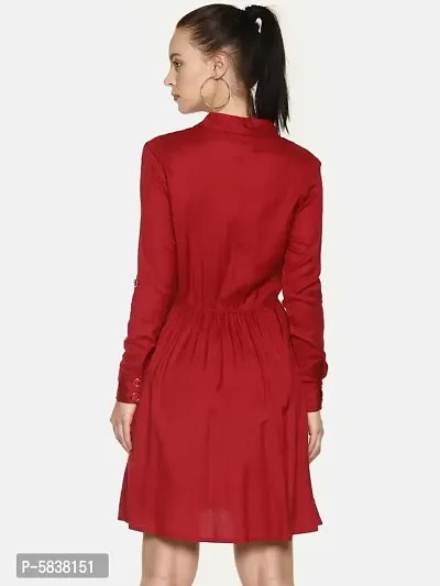 Stylish Rayon Maroon Solid Shirt Dress For Women-thumb3