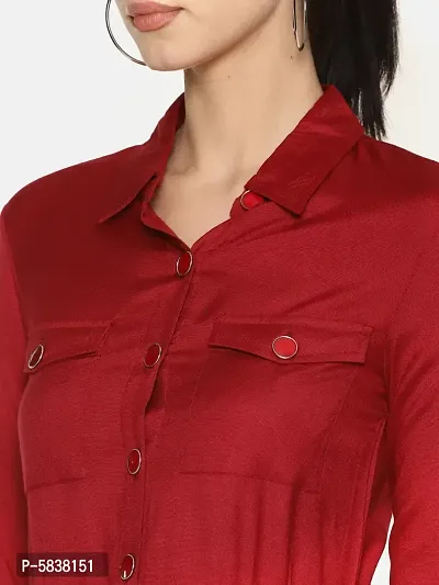Stylish Rayon Maroon Solid Shirt Dress For Women-thumb5