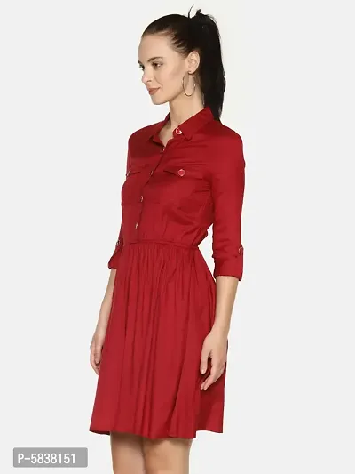Stylish Rayon Maroon Solid Shirt Dress For Women-thumb2